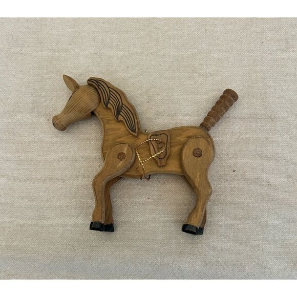 Vintage Hand-Carved Articulated Wooden Horse Ornament Movable Legs Christmas Equ - Picture 4 of 4